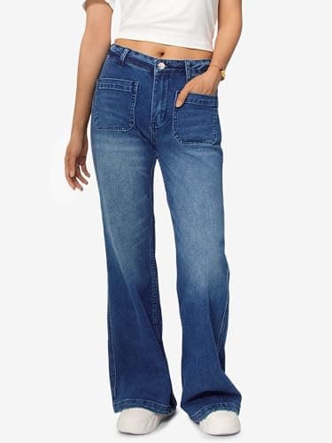 HDLTE Women Wide Leg Jeans High Waist Baggy Jeans Loose Boyfriend Jeans Denim Pants Y2K Navy Blue - Thumbnail 3