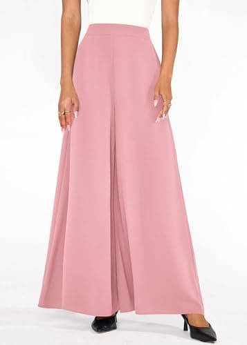 KIRUNDO Palazzo Pants for Women Dressy 2026 Summer Wide Leg High Waisted Business Casual Work Trousers Slacks with Pockets(Pink, Medium) - Thumbnail 3