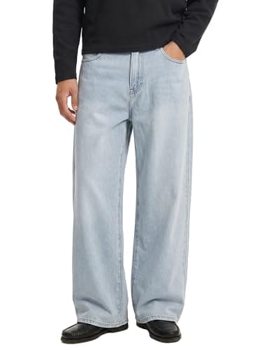 Comdecevis Men's Loose Fit Jeans Baggy Wide Leg Denim Pants for Outdoor Streetwear Ice Blue 40(XXL) - Image 1