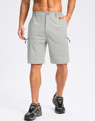 Pudolla Men's Hiking Cargo Shorts 9" Lightweight Stretch Travel Work Shorts for Men Outdoor Casual with 5 Pockets(Bright Grey X-Large) - Thumbnail 2