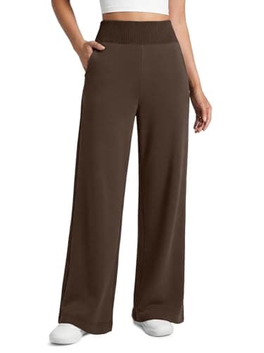 ATHMILE Sweat Pants for Womens Wide Leg Sweatpants High Waist Baggy Lounge Casual Spring Clothes with Pockets Coffee Brown - Image 1