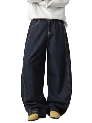 Areant Mens Baggy Jeans Wide Leg Loose Fit Hip Hop Vintage Jeans Relaxed Fit Elastic Waist Denim Pants Skate Streetwear Y2K Blue Small