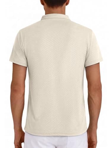 Crastimo Men's Henley Short Sleeve Shirt Stretchy Regular Fit Moisture Wicking Lightweight Soft Texture Fabric Ribbed Knitted Waffle Men Off White M - Thumbnail 2