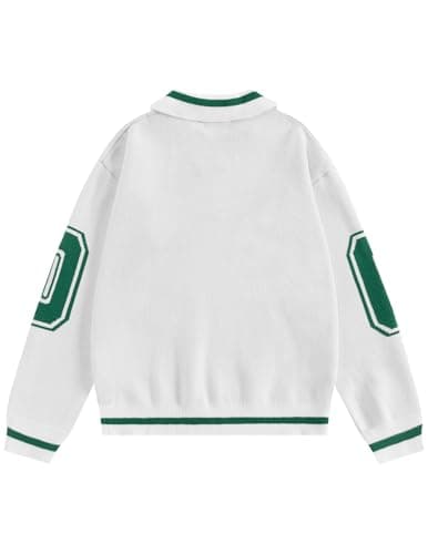 Aelfric Eden Graphic Polo Sweater Women Oversized V Neck Knit Sweaters Y2k Long Sleeve Pullover Vintage Number Sweater Tops White - Thumbnail 3
