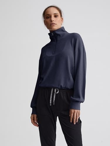 COCOMARTS Womens Sweatshirts Half Zip Pullover Drawstring Waist Sweaters Quarter Zipper Hoodies 2025 Fall Winter Fashion Clothes Outfit Navy Blue X-Large - Thumbnail 4