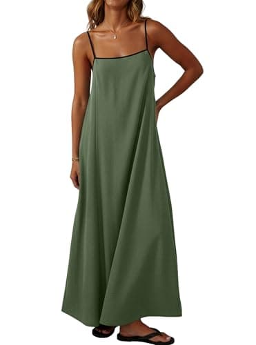 Lepunuo Summer Dresses for Women Flowy Sundress Contrast Spaghetti Strap Sleeveless Backless Beach Maxi Long Dresses - Image 1