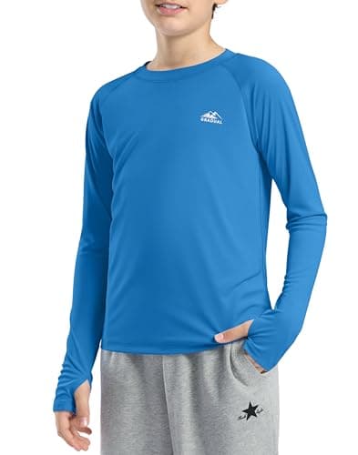 Boy's UPF 50+ Sun Protection Shirt Long Sleeve Swim Shirts Youth Fishing Shirt(Brilliant Blue,12-13 Years) - Image 1