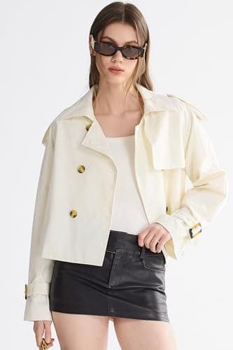 Orolay Women's Cropped Trench Jackets Casual Double Breasted Short Trench Coat Spring Jakcets Fashion Outerwear - Thumbnail 5