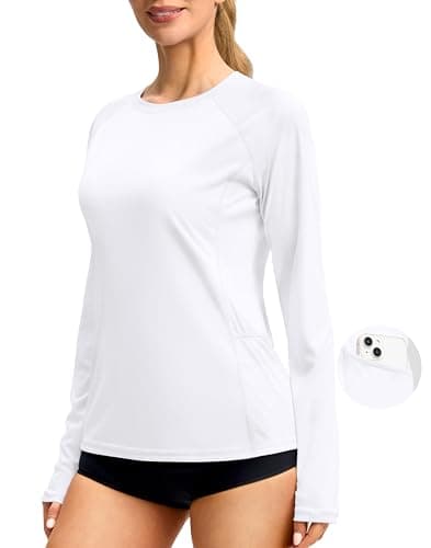 Viodia Rash Guard for Women UPF 50+ SPF UV Long Sleeve Shirts Sun Protection Quick Dry Hiking Swim Shirt with Pockets White XL - Image 1