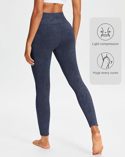 Stelle Workout Ribbed Seamless Leggings for Women High Waist Tummy Control Gym Leggings Athletic Yoga Pants(Navy, S) - Thumbnail 5