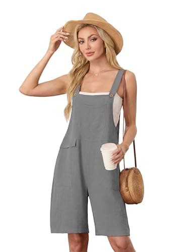 HiMONE Womens Casual Rompers For Women Sleeveless Short Jumpsuit Adjustable Overalls For Summer (Smoky Gray-S) - Thumbnail 4