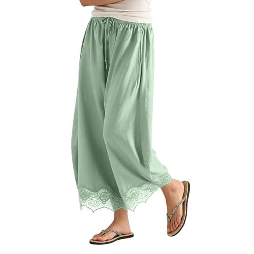 Wide Leg Cropped Pants for Women Summer Green XX-Large