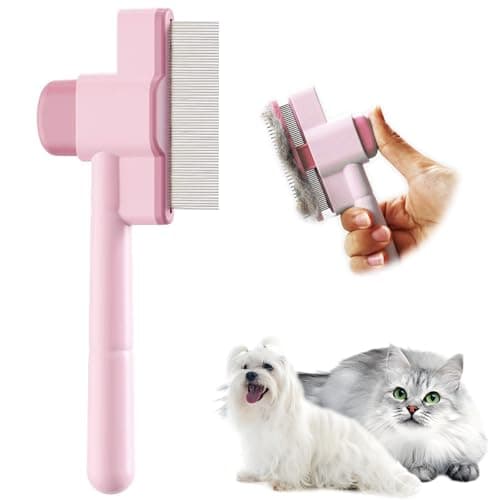 Cat Comb Flea Comb Pet Self Cleaning Upgraded Cat Brush for Long&Short Haired Cats & Dogs（Pink)