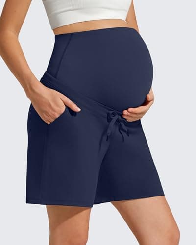 G4Free Maternity Workout Shorts Drawstring Waist Over Bump Loose Wide Leg Pregnancy Athletic Shorts with Pockets Stretchy(Royal Blue,XXL) - Thumbnail 5