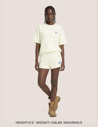 Aelfric Eden Cloud Oversized Sweat Set for women 2 Piece Shorts Outfits 2026 Summer Casual Loose Short Sleeve Matching Lounge Sets Apricot Medium - Thumbnail 2