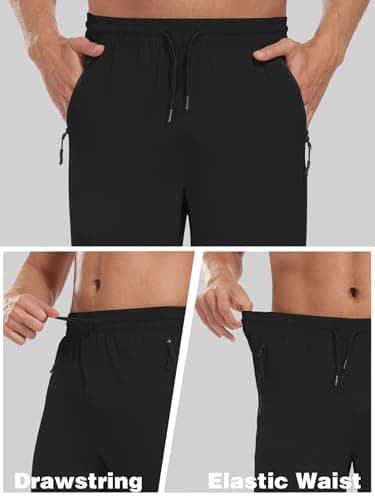 Mens Hiking Pants Joggers Sweatpants with Pockets Water Resistant Quick Dry Lightweight UPF 50+ Cargo Elastic Waist Drawstring Casual Work Athletic Jogging Black L - Thumbnail 5