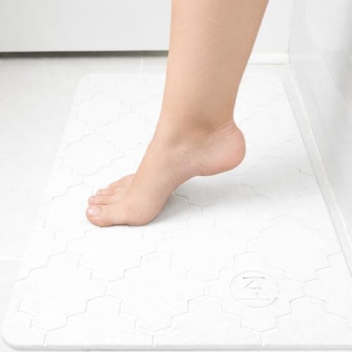 KALHOOF Diatomite Stone Bath Mat for Bathroom or Kitchen Water Absorbing, Quick-Drying, Non-Slip, Eco-Friendly, Stylish Large Dish Dry Solution Made with Absorbent Diatomaceous Earth Rock (White) - Image 1