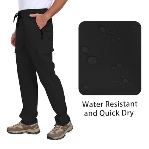 AGVNG Mens Hiking Cargo Pants Lightweight Quick Dry Water Resistant Elastic Waist Drawstring UPF 50+ Work Casual Travel Athletic Gym Outdoor Fishing Black M - Thumbnail 6
