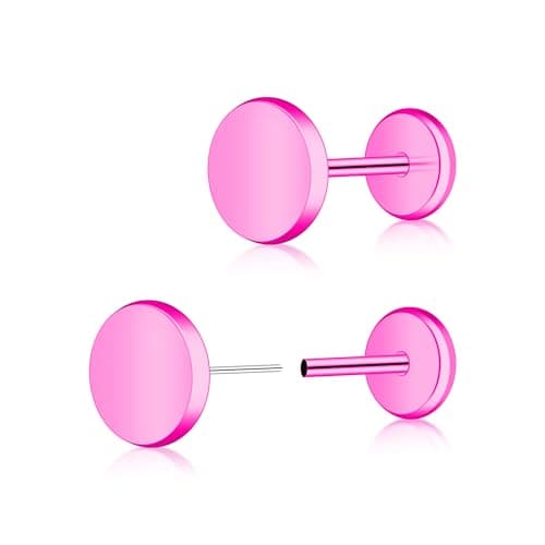 ZDE Women Earrings Threadless Flat Back Dot Earrings Titanium Hypoallergenic Cartilage Non-Nickel Black Push in Earrings Studs for Sensitive Ears Simple Classic Earstuds (Pink, 5MM) - Image 1