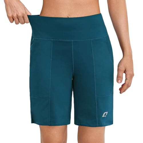 Quenteen Women Bermuda Shorts with Pockets High Waisted Stretch Knee Length Shorts for Women Summer Walking (Dark Blue,S) - Image 1
