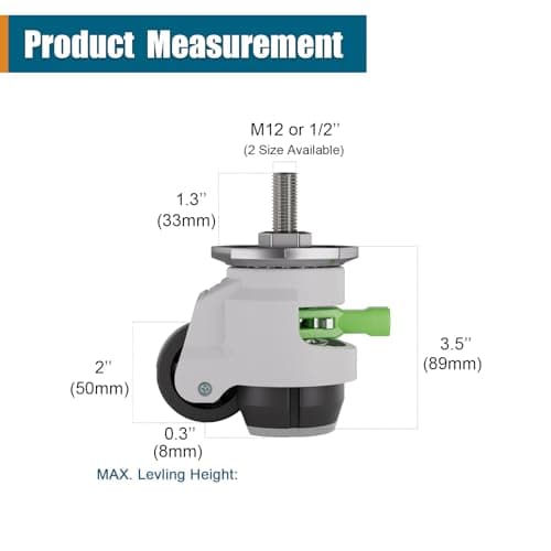 TESUMI Stem Leveling Casters Set of 4 Heavy Duty, 2200LBS Load Capacity Adjustable Leveling Feet, Retractable Swivel Industrial Casters for Workbench, Machine, Equipment & Furniture, 2 Inch, T60 - Thumbnail 4