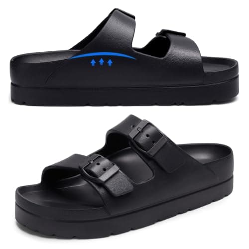 shevalues Women’s Platform Sandals with Arch Support, Lightweight Cloud Slides with Adjustable Double Buckle, Comfortable EVA Recovery Sandals for Summer Beach, Black 39 - Image 1