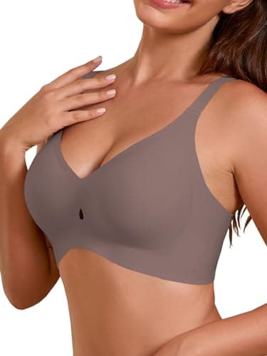 COCOMARTS Jelly Bras for Women No Underwire Seamless Push Up Bra Full Support Comfort Bralettes Wireless Plunge Everyday Bra Coffee 2X-Large - Thumbnail 2