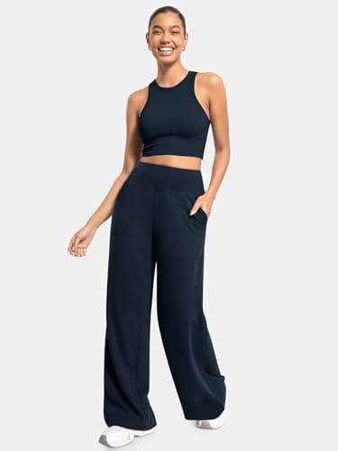 ATHMILE Navy Blue Sweatpants Womens Wide Leg High Waist Baggy Lounge Casual Pants Fall Winter Spring Clothes with Pockets - Thumbnail 2