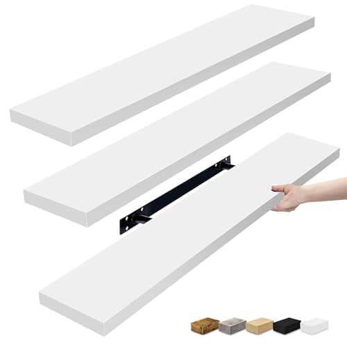 Sorbus Floating Shelves for Wall - 35 Inch Long Bathroom Shelves, Wall Decor for Bedroom, Kitchen, Living Room & Book Storage - Mounted Floating Shelf with Invisible Brackets (White, 3 Pack) - Image 1