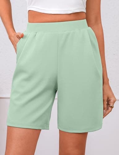 Quenteen Womens Air Layer Shorts Casual Summer Loose Athletic Short Lounge Running Shorts with Pockets Mint Green - Thumbnail 6