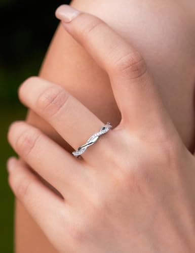 IMOLOVE Moissanite Wedding Band for Women, Twisted Rope D Color VVS1 Moissanite, Full Eternity Rings, Stackable Promise Ring for Engagement, Anniversary, Proposal Size 4 - Thumbnail 3