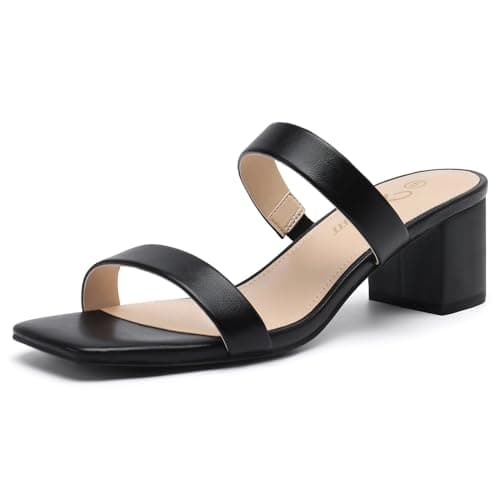 Athlefit Black Heels for Women Square Open Toe Strappy Sandals Low Heel Chunky Comfortable Dressy Short Heels Sandals Size 5.5 - Image 1