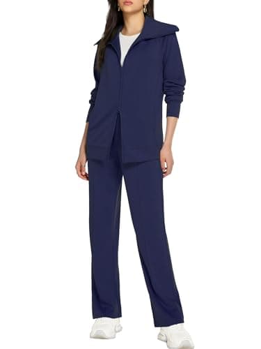 Casly Lamiit Two Piece Sweat Sets for Women Lounge Outfits Matching Travel Sweatsuit Winter Casual Zip Up Track Jacket Athletic Clothing Navy Blue XL - Image 1