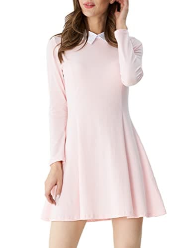 Aphratti Women's Long Sleeve Fall Dresses 2025 Casual Peter Pan Collar A Line Fit and Flare Skater Goth Dress Pink XX-Large - Image 1