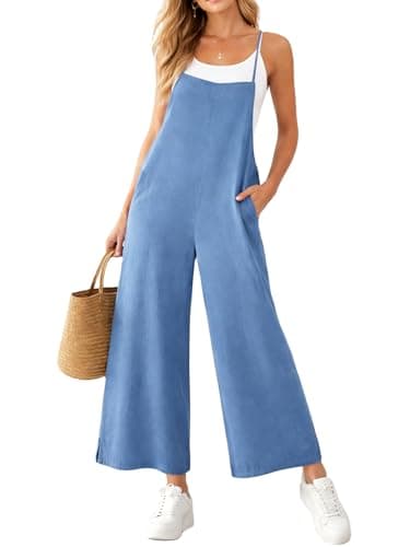 Bgylu Womens Jumpsuit Casual Loose Fit Adjustable Strap Wide Leg Summer Overalls with Pockets - Image 1