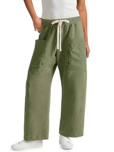 Aoysky Womens Wide Leg Pants Drawstring Barrel Sweatpants Elastic Waist Hiking Workout Cargo Pants Loose Fit Army Green - Image 1