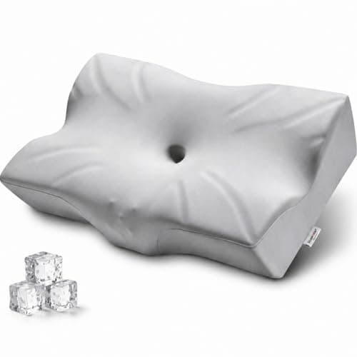 DOBUONO Cervical Neck Pillow - Side Sleeper Pillow for Neck Pain Relief, Odorless Memory Foam Pillow with Cooling Cover & Dual Height, Ergonomic Contour for Neck & Shoulder Support, Grey