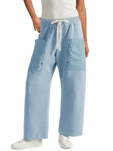Aoysky Womens Wide Leg Pants Drawstring Barrel Sweatpants Elastic Waist Hiking Workout Cargo Pants Loose Fit Blue - Image 1