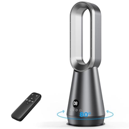 AIYATO Bladeless Tower Fan for Bedroom - 22 Inch Standing Fan, Cooling Fan with Remote, 8 Speeds, LED Display, 1-9H Timer, Low Noise, 80° Oscillating Tower Fans for Home, Office, Gunmetal