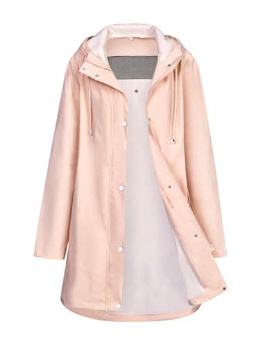 Mixxmix Rain Jacket Womens Waterproof with Hood Travel Rain Coat Lightweight Windbreaker Outdoor Rain Trench Coat Pink L - Thumbnail 4