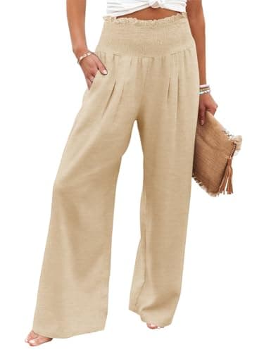 GEMLON Womens Wide Leg Pants High Waisted Palazzo Pants Lightweight Flowy Lounge Trousers Pants with Pockets Beige XL - Image 1