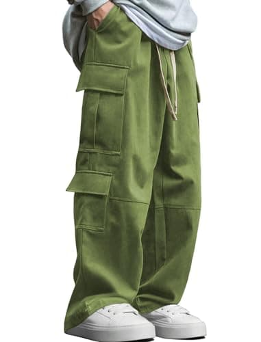 ZAFUL Mens Baggy Pants Y2K Contrast Piping Drawstring Sweatpants Fashion Unisex Oversized Cargo Pants for Men with Pockets 5-Army Green XXL - Image 1