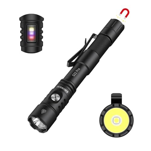 S22Pro EDC Tactical Dual Mode Rechargeable Flashlight, 1200 High Lumen Pen Light with 365nm UV Light, 2AA Dual Power Pocket LED Flashlight with Magnet for Car Repair Camping, Emergency, Outdoor - Image 1