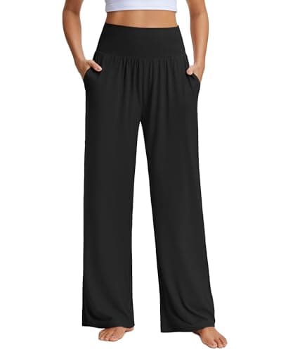 Stelle Wide Leg Black Pants for Women High Waisted Yoga Pants Comfy Loose Lounge Pants with Pockets 26/28/30 Inseam - Image 1