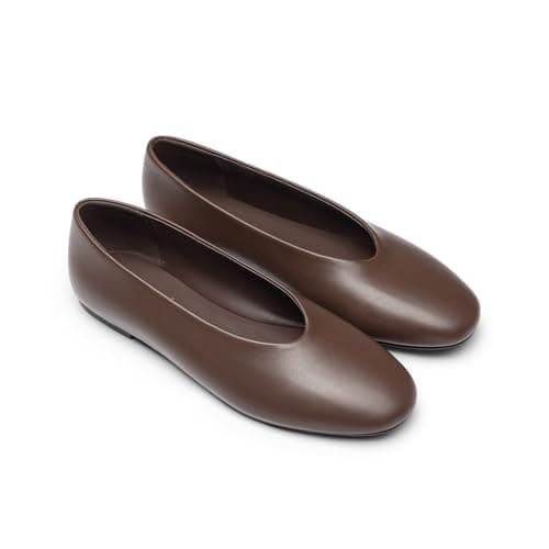 Athlefit Ballet Flat Shoes for Women Closed Round Toe Ballerina Flats Comfortable Slip On Casual Dress Shoes for Office Work Chocolate Size 10 - Image 1