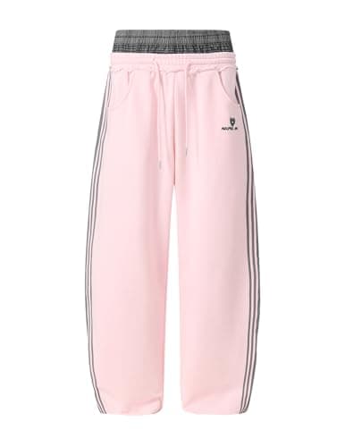 Aelfric Eden Baggy Wide Leg Sweatpants for Women Men Double Elastic Waisted Streetwear Y2K Casual Lounge Pants Trouser with Pockets Pink Medium