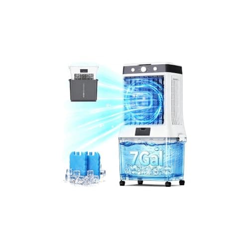 Swamp Cooler Air Conditioner, 7 Gal 3500 CFM Evaporative Air Cooler, Foldable Windowless Air Conditioner with Ice Packs, 3 Modes 3 Speeds, 120° Oscillation, for Indoor Rooms Office Bedroom