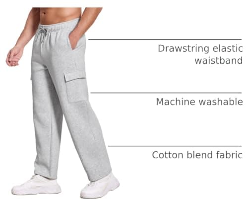 Deyeek Men's Sweatpants Fleece Lined Pants Men Cargo Sweatpants Wide Leg Jogger Sweatpants Baggy Lounge Pants with Pockets Grey - Thumbnail 4