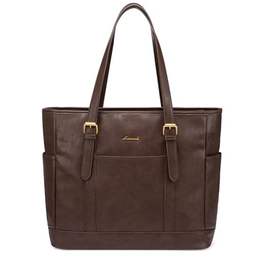 LOVEVOOK Laptop Bag for Women Vintage Leather Work Tote 15.6 inch Large Capacity Computer Bag - Image 1