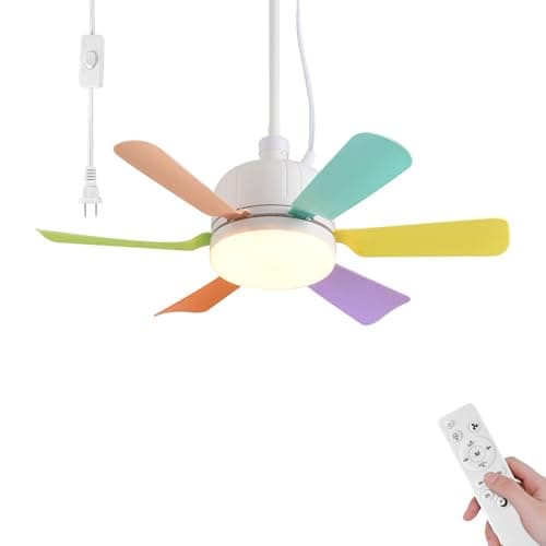 AHAWILL Outdoor Ceiling Fans with Lights,18" Gazebo Fan with Hanging Hook,Plug in Ceiling Fan,3CCT Dimmable,Portable Fan for Patios,Tent,Camping.Colorful